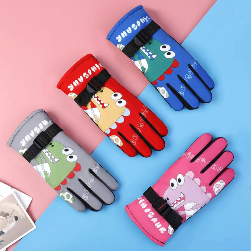 Dječje zimske rukavice za skijanje, s fleece podstavom, otporne na vjetar i vodonepropusne, najlon materijal, s karikaturalnim uzorkom