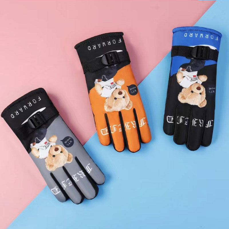 Dječje zimske rukavice za skijanje, s fleece podstavom, otporne na vjetar i vodonepropusne, najlon materijal, s karikaturalnim uzorkom
