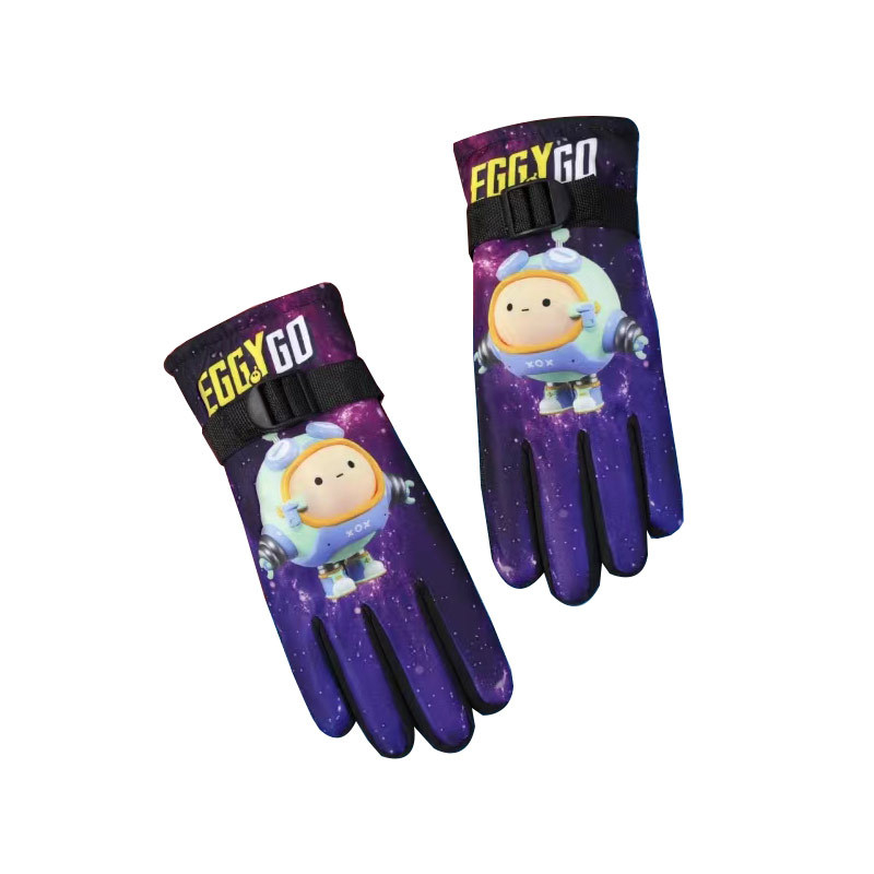 Dječje zimske rukavice za skijanje, s fleece podstavom, otporne na vjetar i vodonepropusne, najlon materijal, s karikaturalnim uzorkom