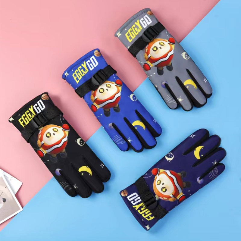 Dječje zimske rukavice za skijanje, s fleece podstavom, otporne na vjetar i vodonepropusne, najlon materijal, s karikaturalnim uzorkom