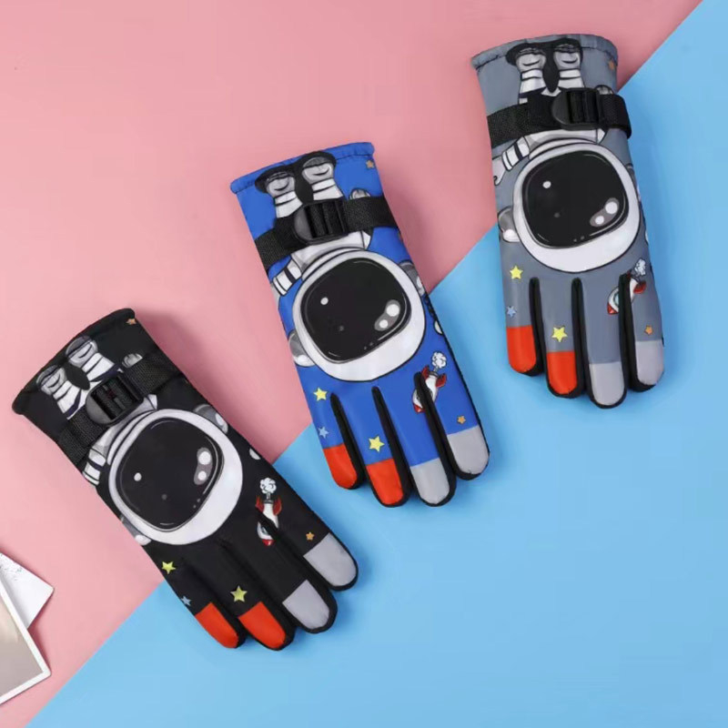 Dječje zimske rukavice za skijanje, s fleece podstavom, otporne na vjetar i vodonepropusne, najlon materijal, s karikaturalnim uzorkom