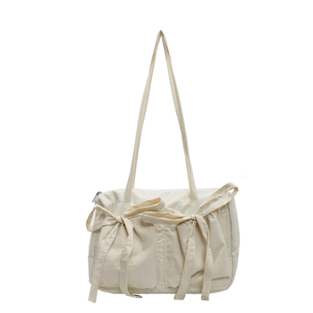 Crossbody torba s mašnicom, platno (vodoravni kvadratni oblik, zatvoren otvor, laminirani džep na zip, dvostruke naramenice)