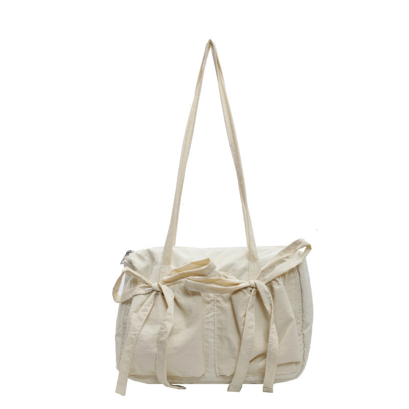 Crossbody torba s mašnicom, platno (vodoravni kvadratni oblik, zatvoren otvor, laminirani džep na zip, dvostruke naramenice)