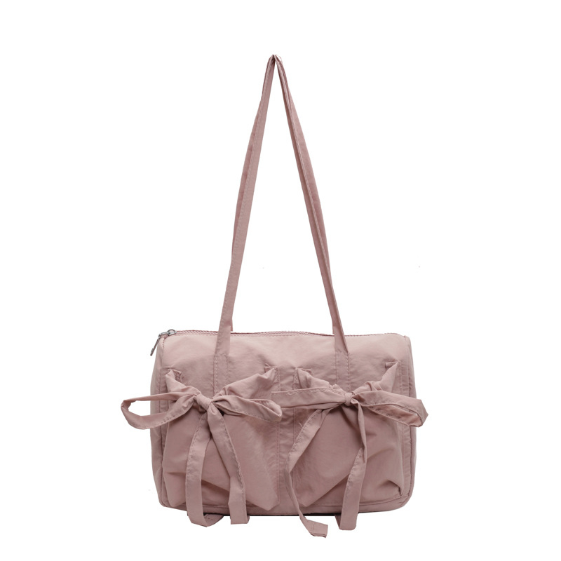 Crossbody torba s mašnicom, platno (vodoravni kvadratni oblik, zatvoren otvor, laminirani džep na zip, dvostruke naramenice)
