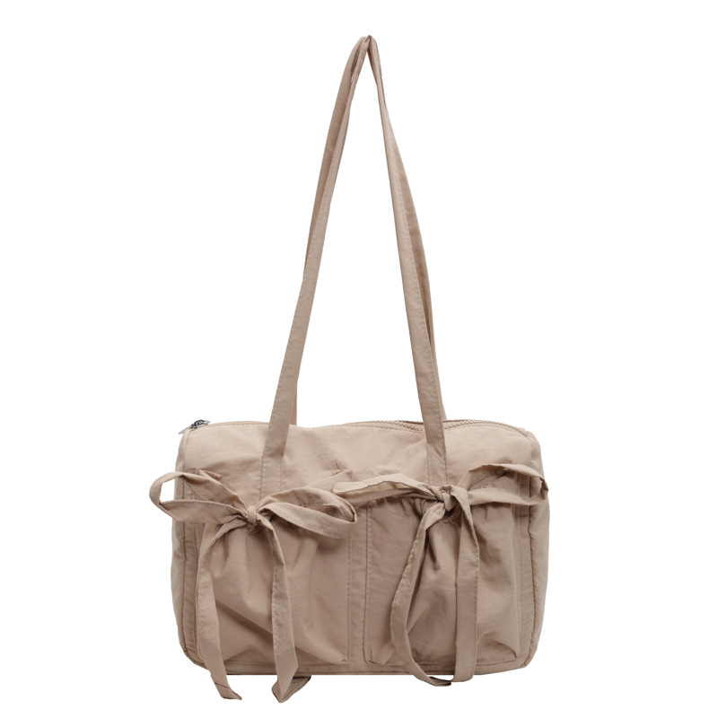 Crossbody torba s mašnicom, platno (vodoravni kvadratni oblik, zatvoren otvor, laminirani džep na zip, dvostruke naramenice)