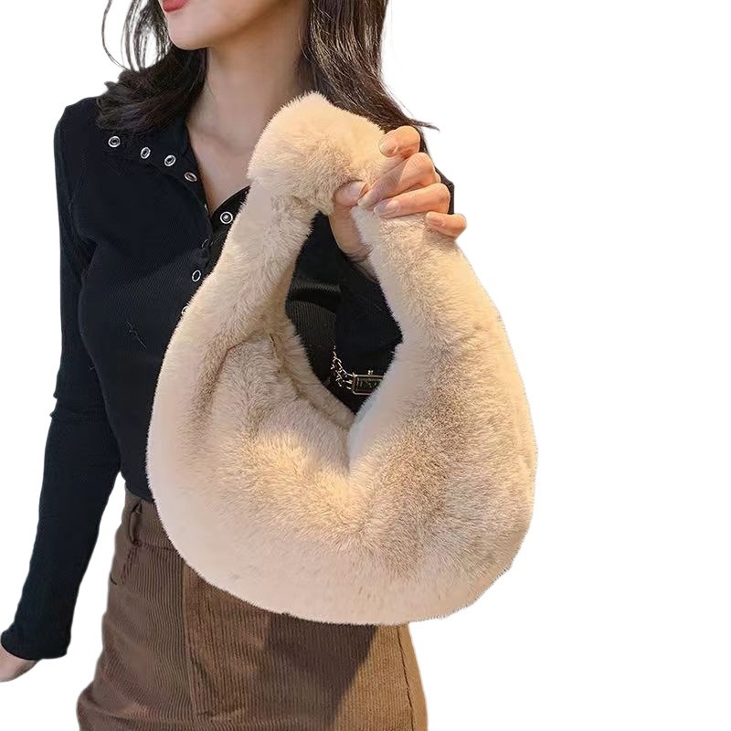 Pliš dumpling crossbody torba — Maomao materijal, oblik dumpling, zatvarač, džep za telefon, podstava od sintetičke kože