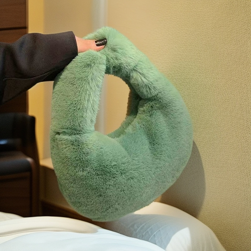 Pliš dumpling crossbody torba — Maomao materijal, oblik dumpling, zatvarač, džep za telefon, podstava od sintetičke kože