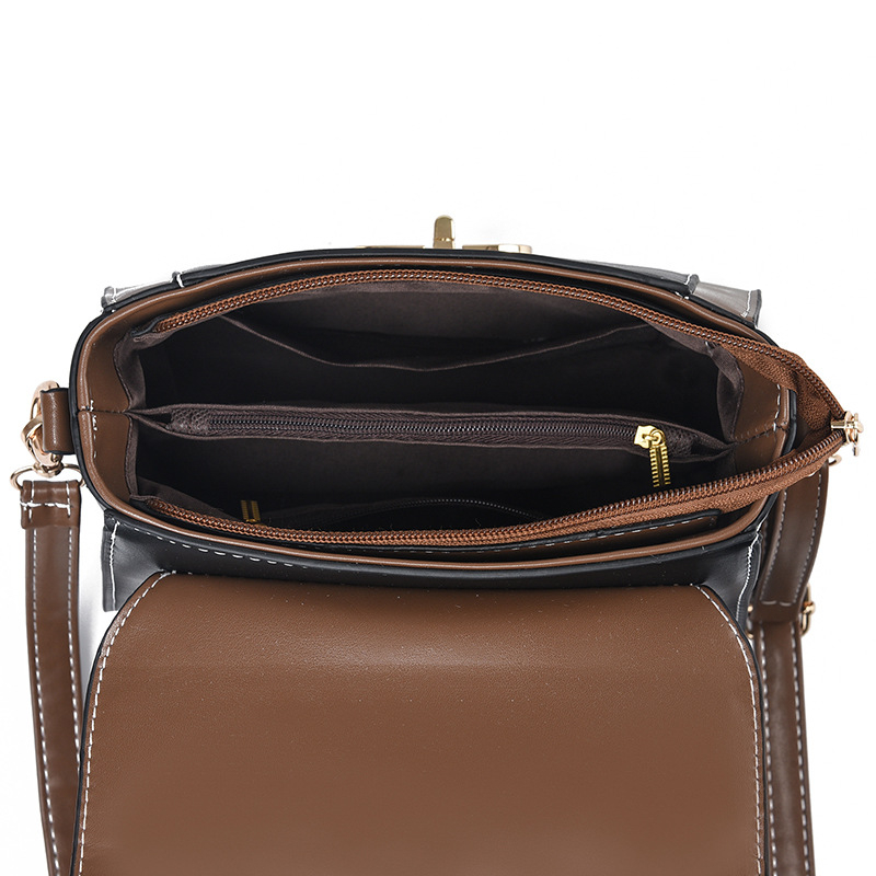 Crossbody mala kvadratna torbica – color-block korejskog stila, PU materijal, podstava od poliester, horizontalni oblik, unutarnji pretinac, jedna naramenica