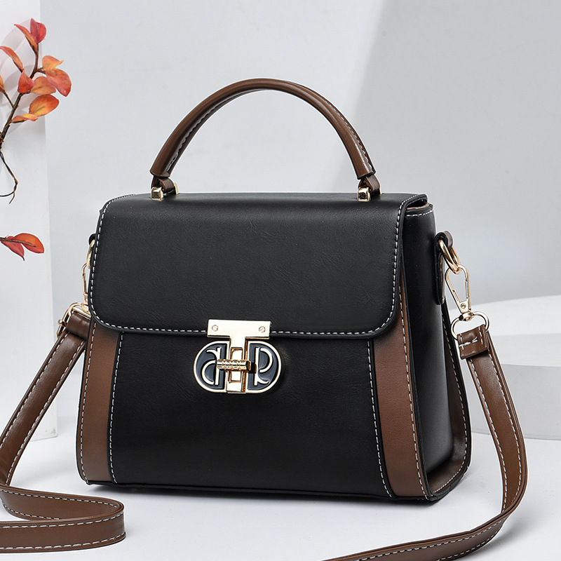 Crossbody mala kvadratna torbica – color-block korejskog stila, PU materijal, podstava od poliester, horizontalni oblik, unutarnji pretinac, jedna naramenica