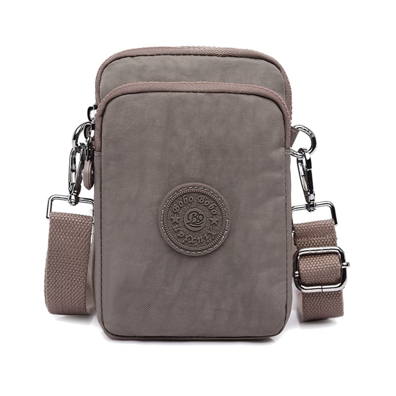 Sievietes crossbody somiņa telefons – neilons, mazs kvadrātveida formāts, vertikāls kvadrāts, rāvējslēdzēja atvērums, iekšējās kabatas ar rāvējslēdzēju (telefons)