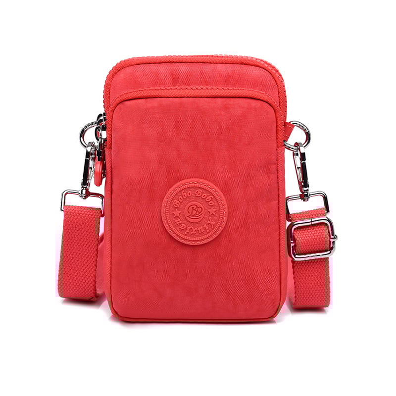 Sievietes crossbody somiņa telefons – neilons, mazs kvadrātveida formāts, vertikāls kvadrāts, rāvējslēdzēja atvērums, iekšējās kabatas ar rāvējslēdzēju (telefons)