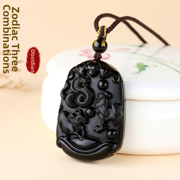 Ogrlica od obsidijana sa dvanaest znamenja zodijaka, gravirano, kineski retro stil