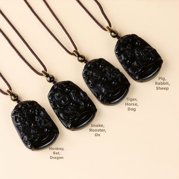 Ogrlica od obsidijana sa dvanaest znamenja zodijaka, gravirano, kineski retro stil