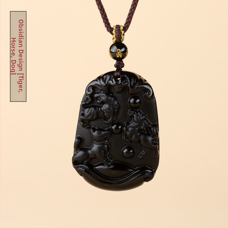Ogrlica od obsidijana sa dvanaest znamenja zodijaka, gravirano, kineski retro stil