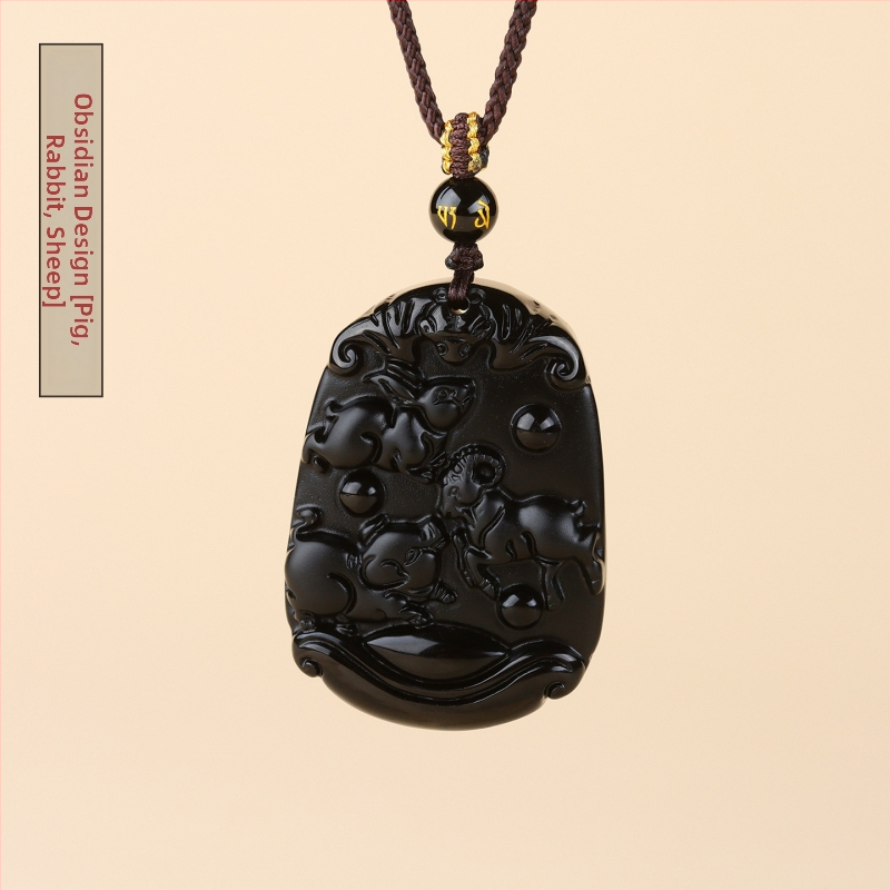 Ogrlica od obsidijana sa dvanaest znamenja zodijaka, gravirano, kineski retro stil