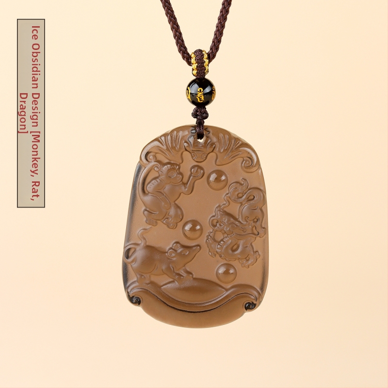 Ogrlica od obsidijana sa dvanaest znamenja zodijaka, gravirano, kineski retro stil