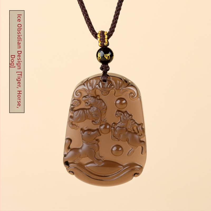 Ogrlica od obsidijana sa dvanaest znamenja zodijaka, gravirano, kineski retro stil