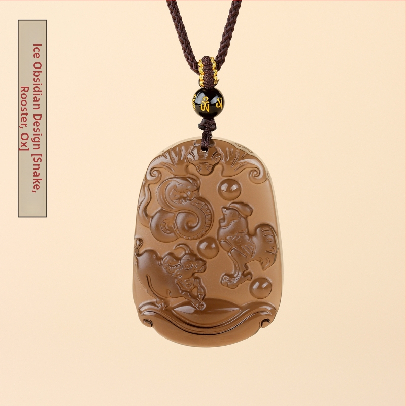 Ogrlica od obsidijana sa dvanaest znamenja zodijaka, gravirano, kineski retro stil