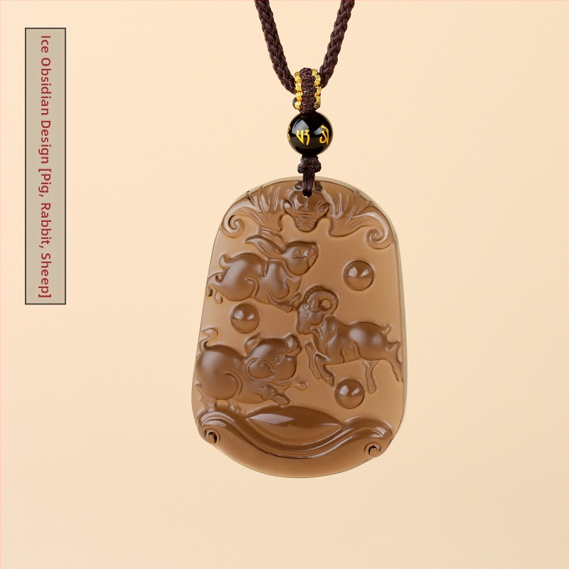 Ogrlica od obsidijana sa dvanaest znamenja zodijaka, gravirano, kineski retro stil