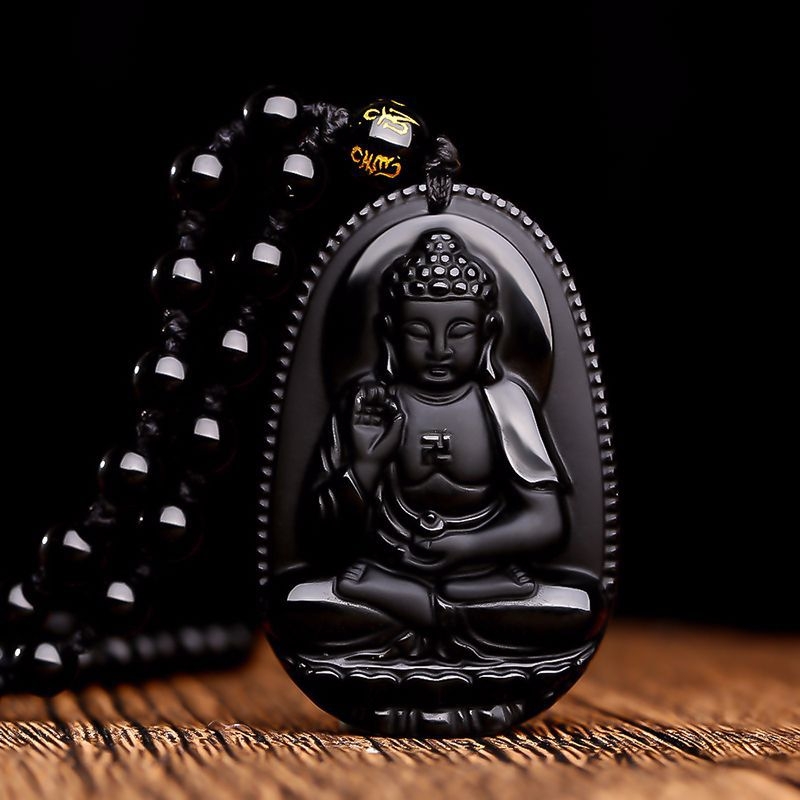 Ogrlica od obsidijana s privjeskom Buddhe za 12 znakova zodijaka