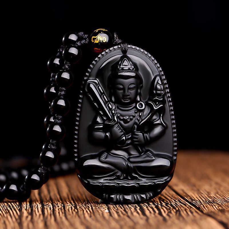 Ogrlica od obsidijana s privjeskom Buddhe za 12 znakova zodijaka