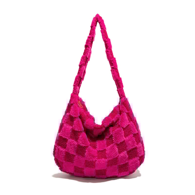 Haonna pūkaina tote soma ar horizontālu kvadrātformu un rāvējslēdzēja aizvēršanu