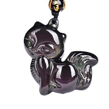 Ogrlica s privjeskom lisice od prirodnog obsidijana, stil životinje/zodijak, broj proizvoda 009HL09, ljeto 2021