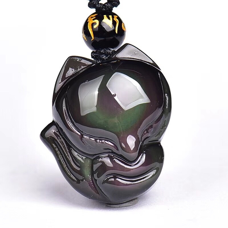Ogrlica s privjeskom lisice od prirodnog obsidijana, stil životinje/zodijak, broj proizvoda 009HL09, ljeto 2021