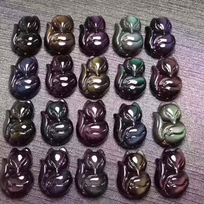 Ogrlica s privjeskom lisice od prirodnog obsidijana, stil životinje/zodijak, broj proizvoda 009HL09, ljeto 2021