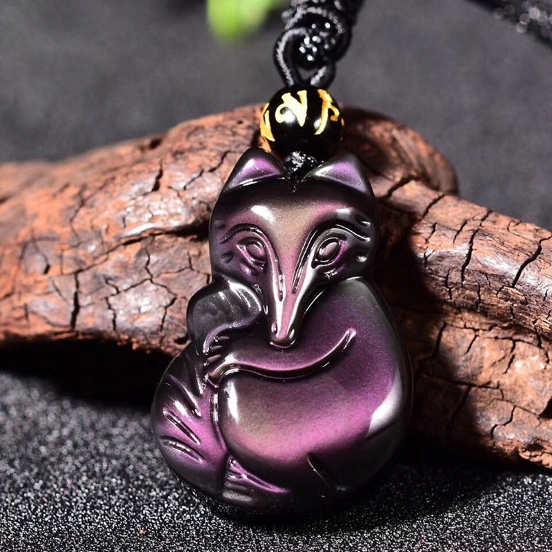 Ogrlica s privjeskom lisice od prirodnog obsidijana, stil životinje/zodijak, broj proizvoda 009HL09, ljeto 2021