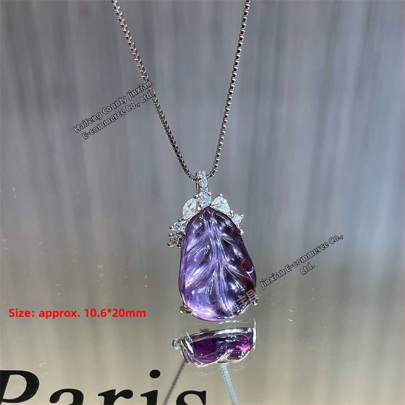 Visací prívesok z ametistového kryštálu s kubickým zirkónom, zo striebra 925 – jednoduchý dizajn