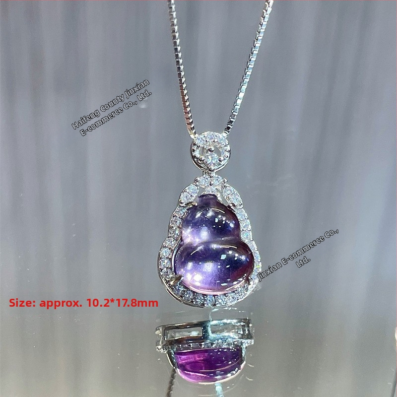 Visací prívesok z ametistového kryštálu s kubickým zirkónom, zo striebra 925 – jednoduchý dizajn