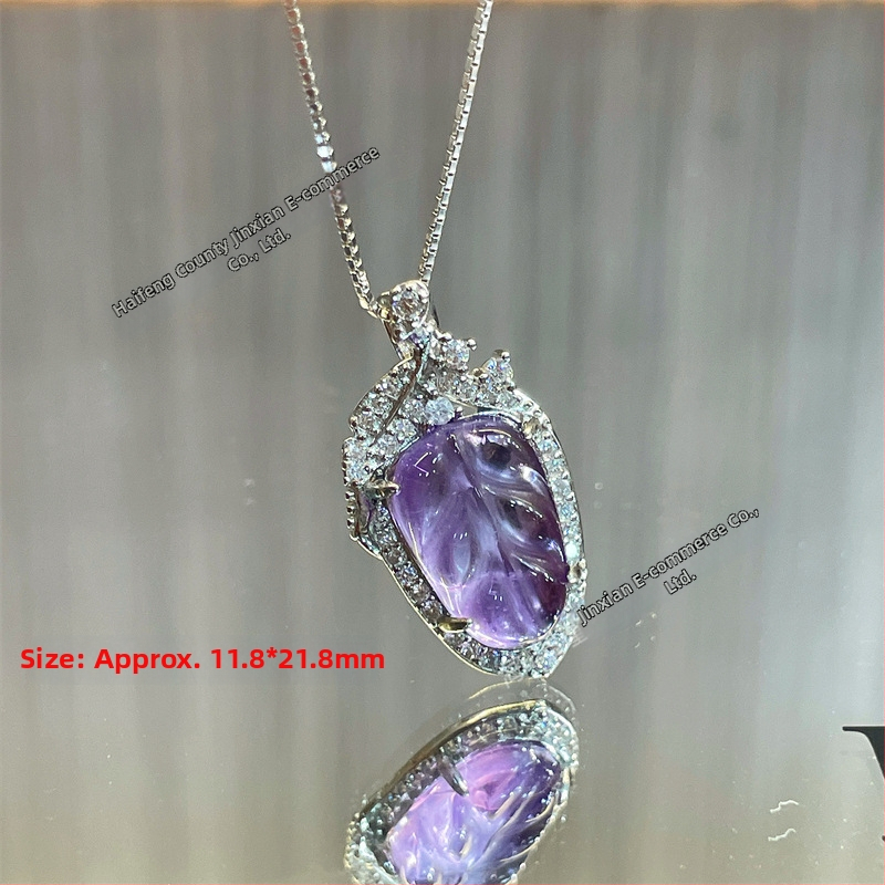 Ripats ametisti kristalliga, sünteetiliste tsirkooniidega, 925 hõbedast – lihtne stiil