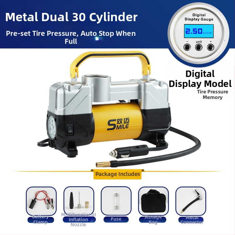 Prijenosna 12V pumpa za automobile pneu, dvostruki cilindar, 180W, digitalni zaslon, protok zraka 50 L/min