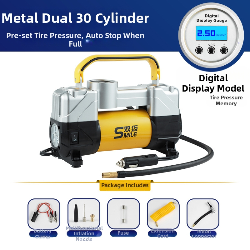 Prijenosna 12V pumpa za automobile pneu, dvostruki cilindar, 180W, digitalni zaslon, protok zraka 50 L/min
