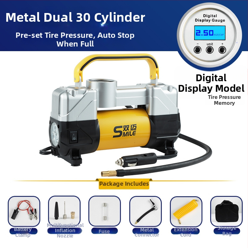 Prijenosna 12V pumpa za automobile pneu, dvostruki cilindar, 180W, digitalni zaslon, protok zraka 50 L/min