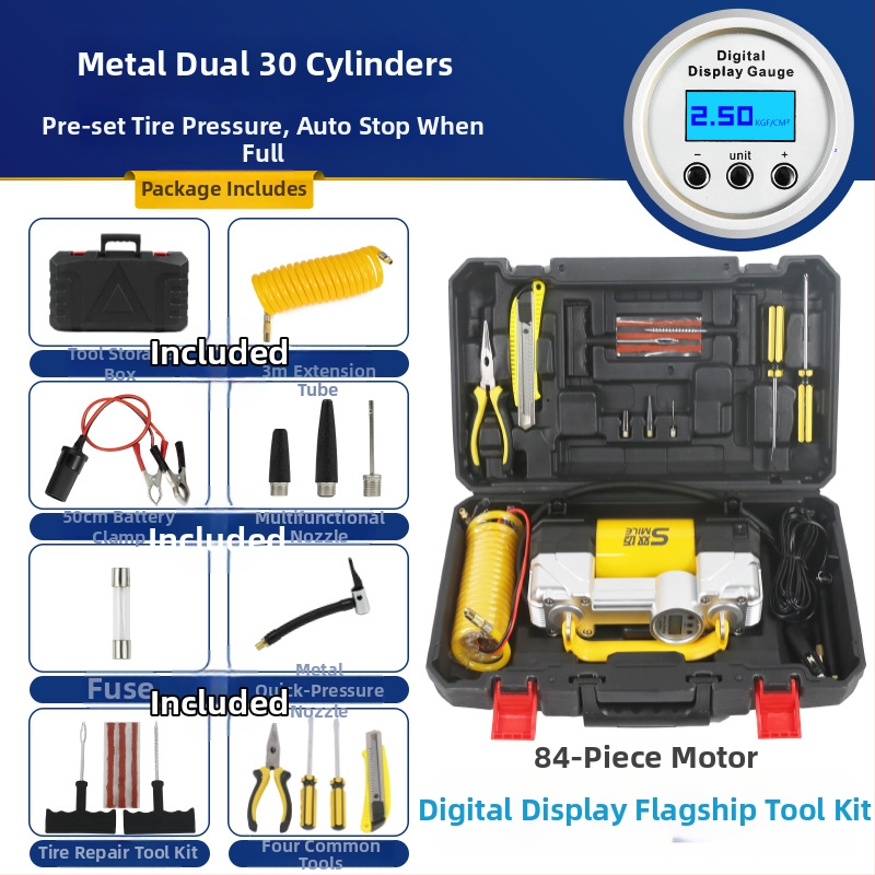 Prijenosna 12V pumpa za automobile pneu, dvostruki cilindar, 180W, digitalni zaslon, protok zraka 50 L/min