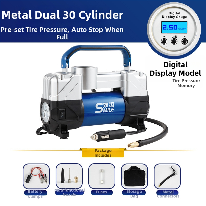 Prijenosna 12V pumpa za automobile pneu, dvostruki cilindar, 180W, digitalni zaslon, protok zraka 50 L/min