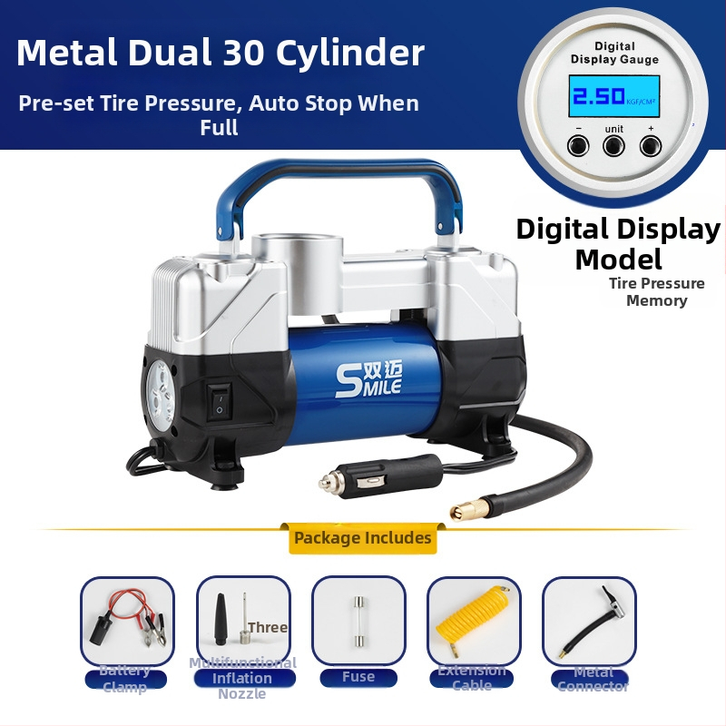 Prijenosna 12V pumpa za automobile pneu, dvostruki cilindar, 180W, digitalni zaslon, protok zraka 50 L/min