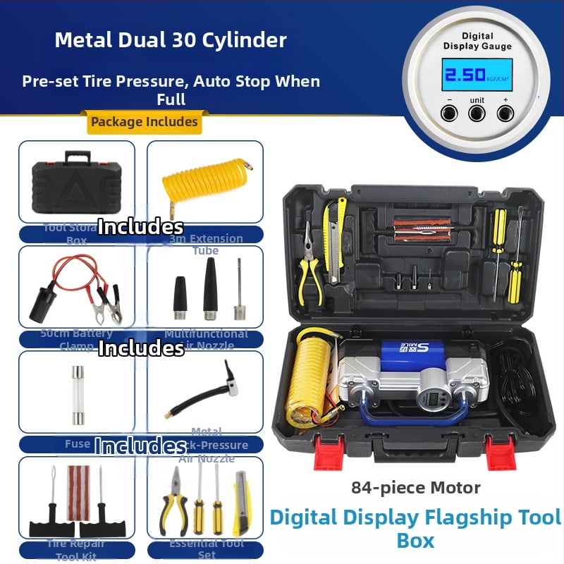 Prijenosna 12V pumpa za automobile pneu, dvostruki cilindar, 180W, digitalni zaslon, protok zraka 50 L/min