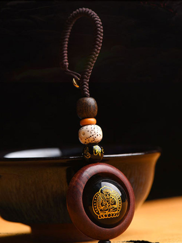 Privjesak za ključeve Buddha od prirodnog obsidijana, zodijak znak, etnički stil
