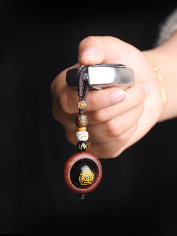 Privjesak za ključeve Buddha od prirodnog obsidijana, zodijak znak, etnički stil
