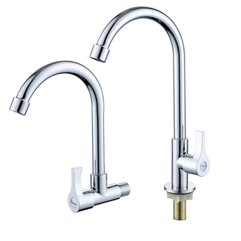 Virtuvės plautuvės čiaupas - sieninis montavimas, tik šaltas vanduo, vertikalus sukimas; varinis korpusas, varinis vožtuvo šerdis, 20 mm vožtuvo lizdas