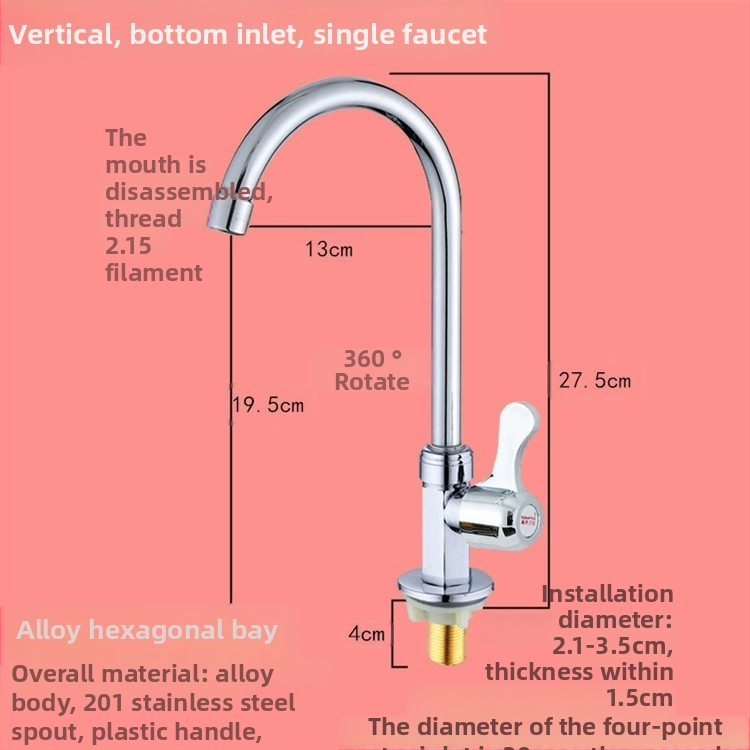 Virtuvės plautuvės čiaupas - sieninis montavimas, tik šaltas vanduo, vertikalus sukimas; varinis korpusas, varinis vožtuvo šerdis, 20 mm vožtuvo lizdas