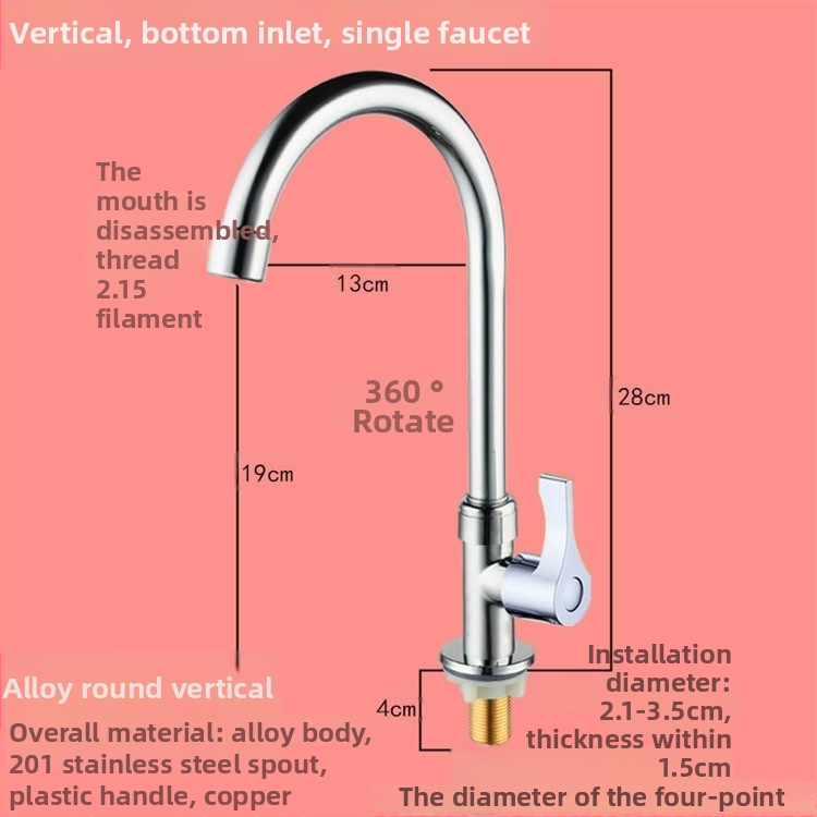 Virtuvės plautuvės čiaupas - sieninis montavimas, tik šaltas vanduo, vertikalus sukimas; varinis korpusas, varinis vožtuvo šerdis, 20 mm vožtuvo lizdas