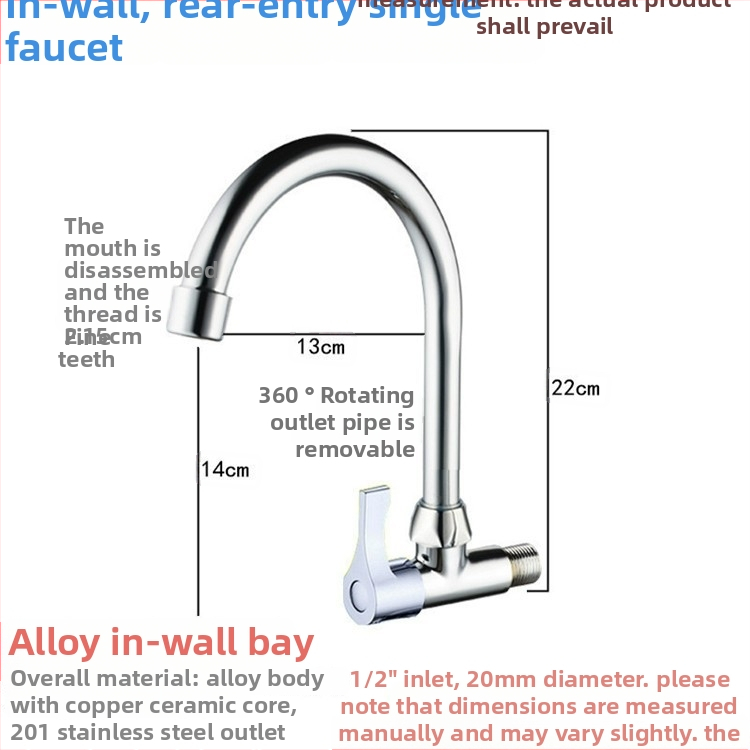 Virtuvės plautuvės čiaupas - sieninis montavimas, tik šaltas vanduo, vertikalus sukimas; varinis korpusas, varinis vožtuvo šerdis, 20 mm vožtuvo lizdas