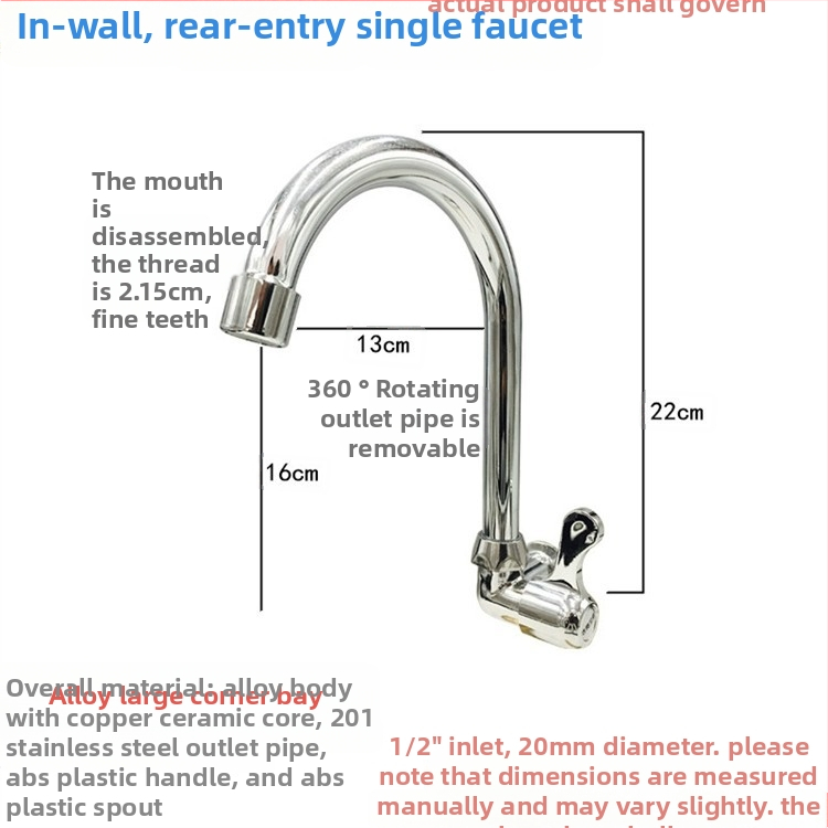 Virtuvės plautuvės čiaupas - sieninis montavimas, tik šaltas vanduo, vertikalus sukimas; varinis korpusas, varinis vožtuvo šerdis, 20 mm vožtuvo lizdas