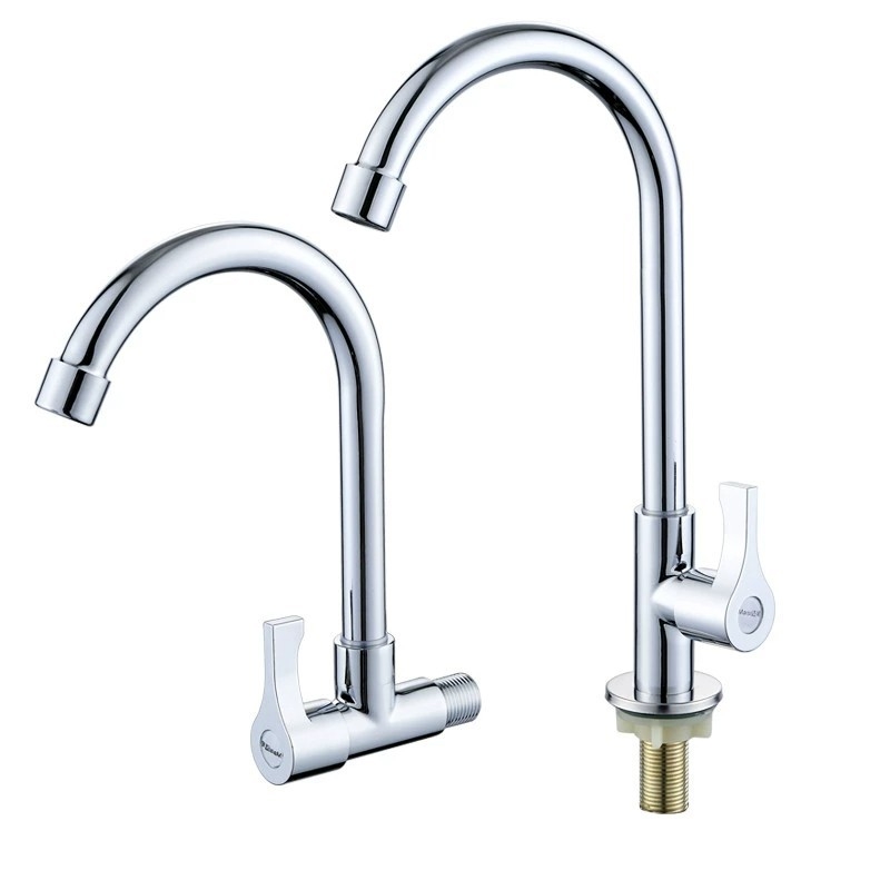 Virtuvės plautuvės čiaupas - sieninis montavimas, tik šaltas vanduo, vertikalus sukimas; varinis korpusas, varinis vožtuvo šerdis, 20 mm vožtuvo lizdas