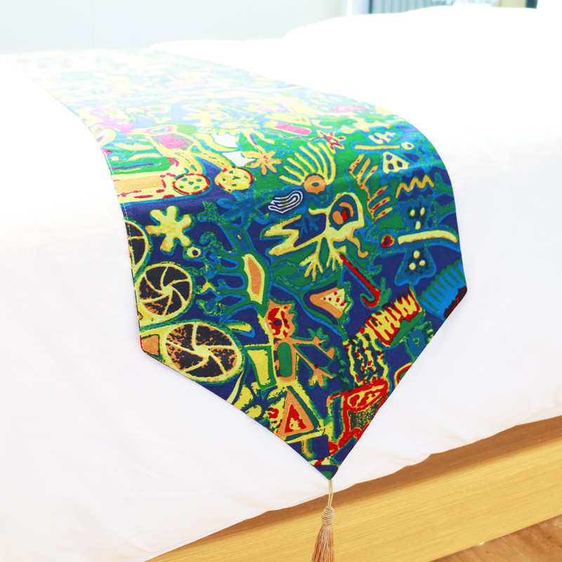 Декоративен флаг за легло в етно стил, памучен, двойно слой, ретро дълга лента, хотелски декор, геометричен модел