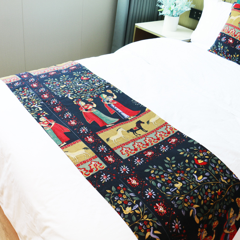 Декоративен флаг за легло в етно стил, памучен, двойно слой, ретро дълга лента, хотелски декор, геометричен модел